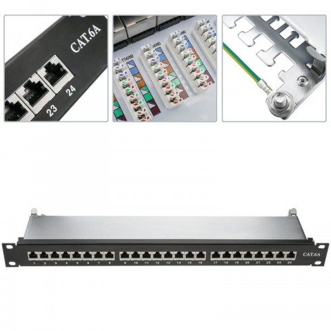 Patch Panel 1U x 24 puertos CAT6A FTP Negro