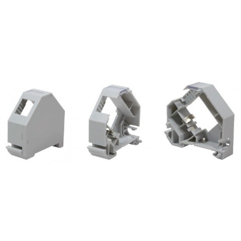 Adaptador de Carril DIN plastico para 1 RJ45 Keystone + Tapa lateral