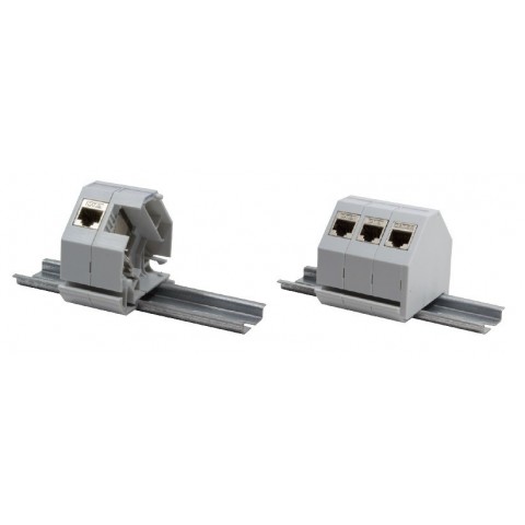 Adaptador de Carril DIN plastico para 1 RJ45 Keystone + Tapa lateral