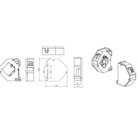 Adaptador de Carril DIN plastico para 1 RJ45 Keystone + Tapa lateral