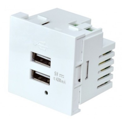 Modulo 45x45 con 2 Cargadores USB-A (5V/4.2A). Blanco /4