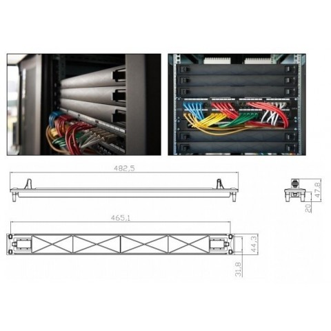 Panel Plastico 19" x 1U Ciego Negro (9005). Montaje CLIP sin tornilleria