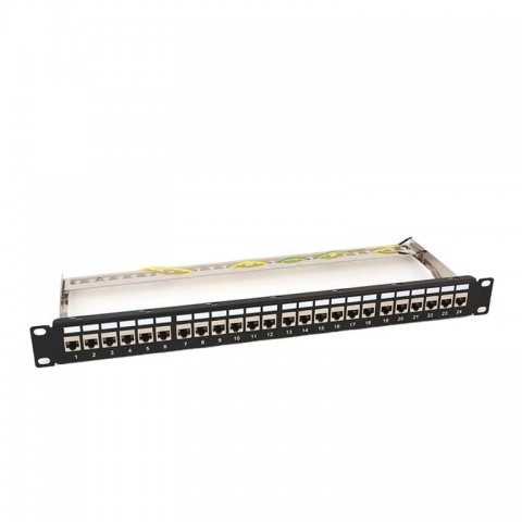 Panel 19" x 1U VACIO 24 Keystone UTP/FTP con Pasahilos Trasero de Aluminio y toma de tierra