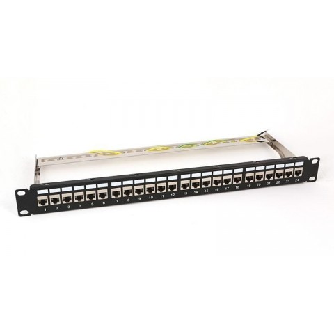 Panel 19" x 1U VACIO 24 Keystone UTP/FTP con Pasahilos Trasero de Aluminio y toma de tierra
