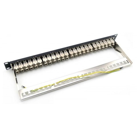 Panel 19" x 1U VACIO 24 Keystone UTP/FTP con Pasahilos Trasero de Aluminio y toma de tierra