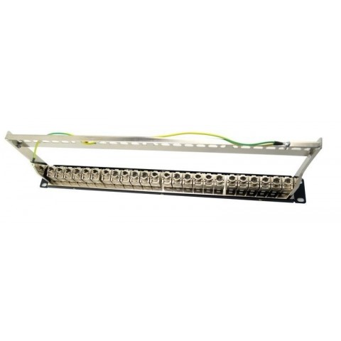 Panel 19" x 1U VACIO 24 Keystone UTP/FTP con Pasahilos Trasero de Aluminio y toma de tierra