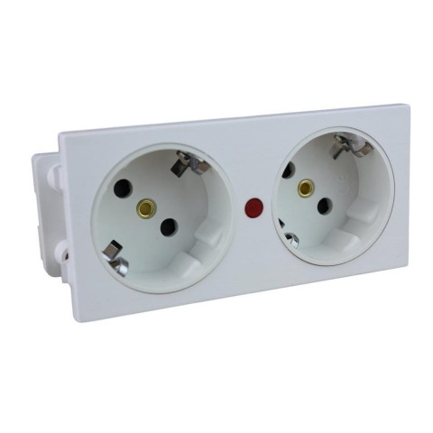 Schuko doble CON piloto para CAJA mecanismos  BLAN