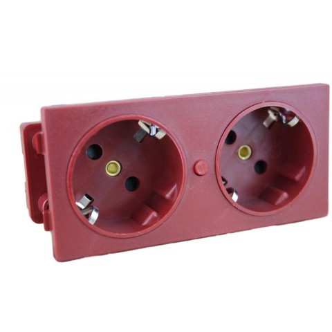 Schuko doble CON piloto para CAJA mecanismos  ROJO