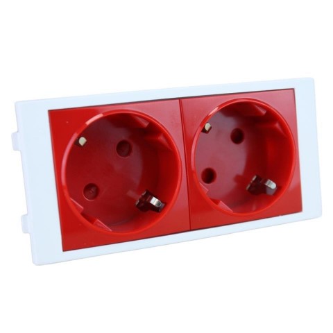 Schuko doble sin piloto para CAJA mecanismos  ROJO