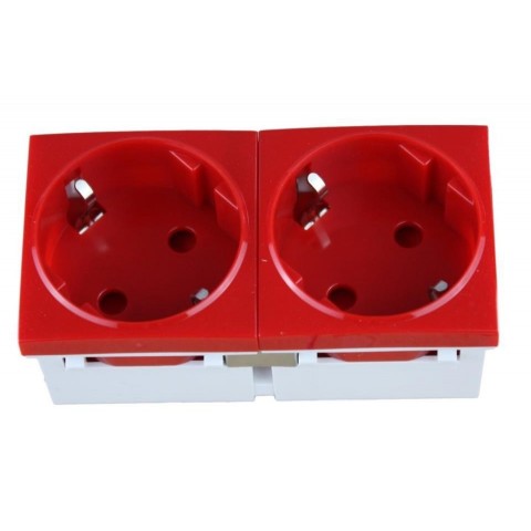 Schuko DOBLE con proteccion para PERFIL PLUS   ROJ