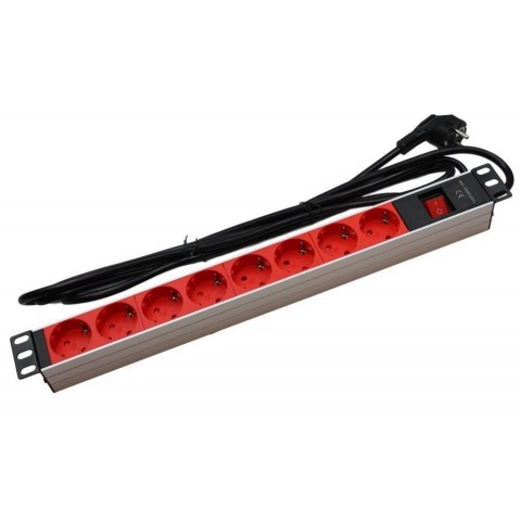Regletero color ROJO de 19"x1Ux 8 shuckos CON Interruptor
