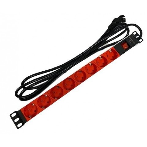 Regletero color ROJO de 19"x1Ux 8 shuckos CON Interruptor