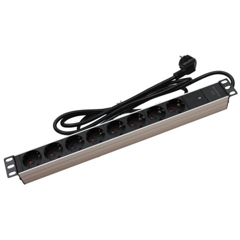 Regletero de 19" x 1U x 8 shuckos SIN int con Led Indicador