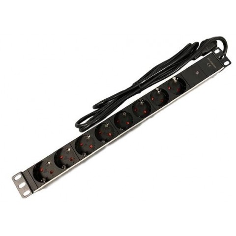 Regletero de 19" x 1U x 8 shuckos SIN int con Led Indicador