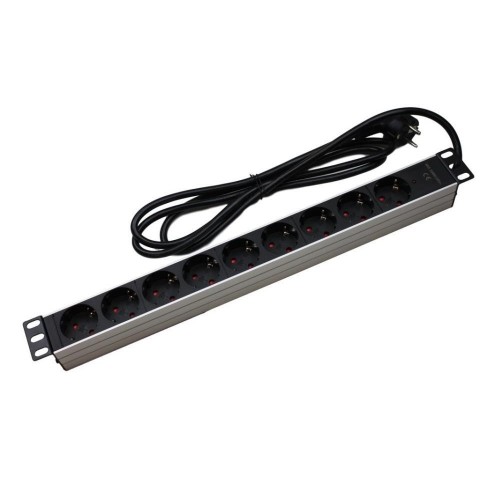 Regletero de 19"x1Ux 9 shuckos SIN interruptor con Led Indicador