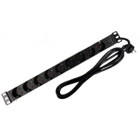 Regletero de 19"x1Ux 9 shuckos SIN interruptor con Led Indicador