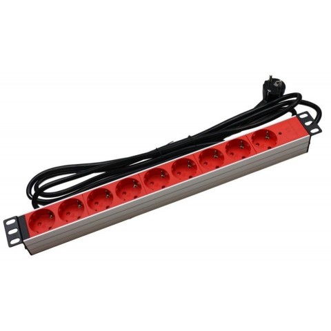 Regletero color ROJO de 19"x1Ux 9 shuckos sin interruptor con Led Indicador