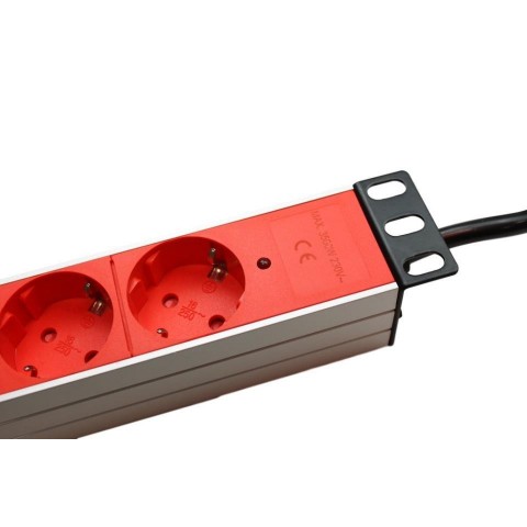 Regletero color ROJO de 19"x1Ux 9 shuckos sin interruptor con Led Indicador