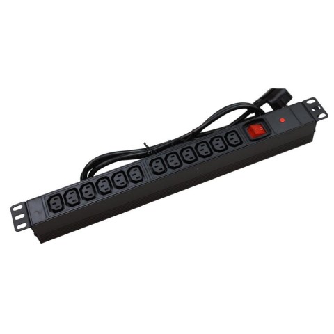 Regleta 19"x1Ux 12 tomas IEC C13 CON interruptor + Prot. Sobrecarga