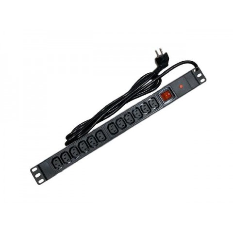 Regleta 19"x1Ux 12 tomas IEC C13 CON interruptor + Prot. Sobrecarga