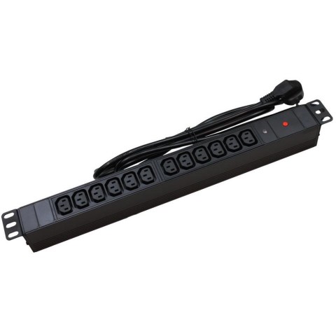Regleta 19"x1Ux 12 tomas IEC C13 SIN int con Led Indicador + Prot. Sobrecarga