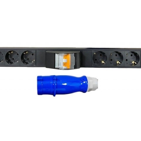 Regletero V. 1U x 24 shuckos+2 Magneto(16A)+ Amperimetro Dig.(32A). Cable RVV 3x4mm2 de 3 metros CETAC 32A