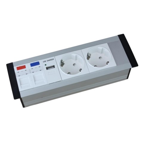 Perfil para empotrar en mesa SIN TAPA de 3 mecanismos de 45x45 útiles
