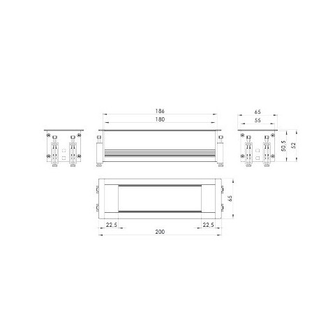 Perfil para empotrar en mesa SIN TAPA de 3 mecanismos de 45x45 útiles