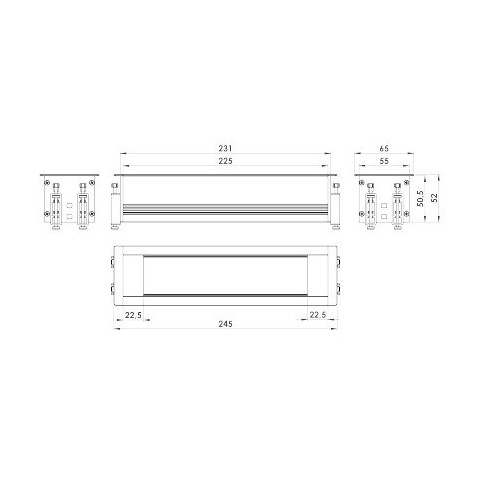 Perfil para empotrar en mesa SIN TAPA de 4 mecanismos de 45x45 útiles