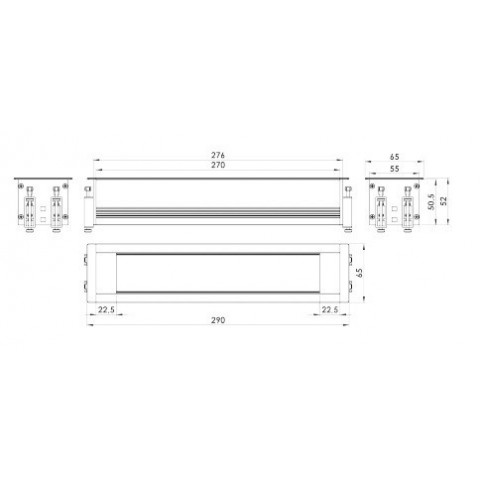 Perfil para empotrar en mesa SIN TAPA de 5 mecanismos de 45x45 útiles