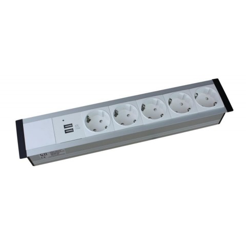 Perfil para empotrar en mesa SIN TAPA de 6 mecanismos de 45x45 útiles