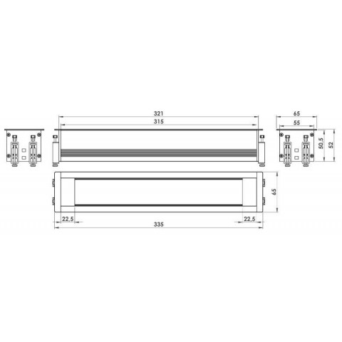 Perfil para empotrar en mesa SIN TAPA de 6 mecanismos de 45x45 útiles