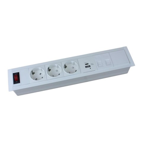 Perfil de empotrar en mesa SIN TAPA BLANCO de 6 mecanismos de 45x45