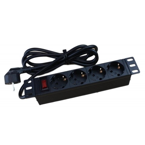 Regletero de 10"x 1U x 4 Enchufes con Interruptor con Led indicador