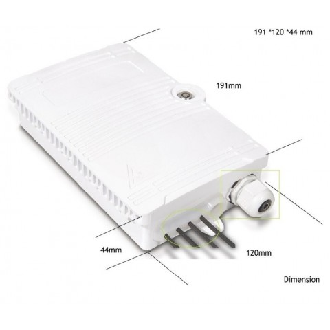 Caja F.O. de Exterior IP-65 CON LLAVE PARA 4 SC Simplex / LC Duplex . Tamaño 190x120x45 mm