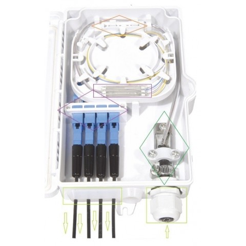 Caja F.O. de Exterior IP-65 CON LLAVE PARA 4 SC Simplex / LC Duplex . Tamaño 190x120x45 mm