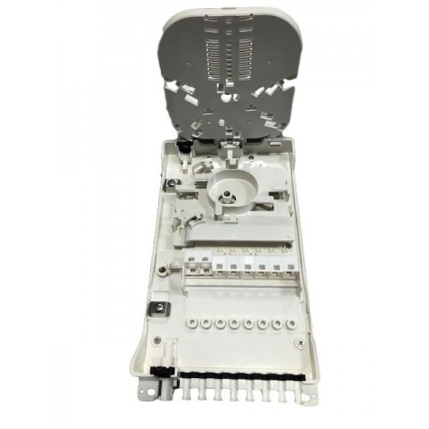 Caja F.O. de distribución y empalme para 8 SC Simplex / LC Duplex. Tamaño 235x125x50 mm