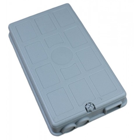 Caja empalme GRANDE de F.O. para 12 fusiones y derivación FTTH. Tamaño 185x110x45 mm
