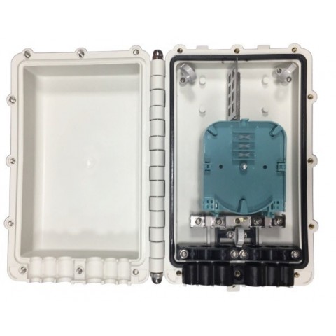 Caja empalme IP-68 Vertical F.O. para 24/48 fusiones. Puertos 6 max 21mm. 4 Caset. Tamaño 200x300x85 mm