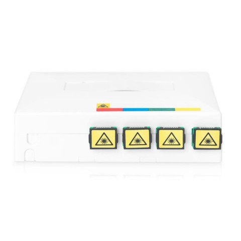 Caja F.O. de plástico para carril DIN para 4 tomas SC SIMPLEX (SIN ALA)