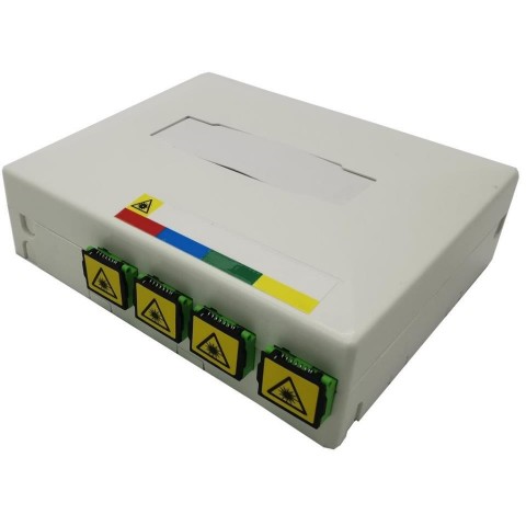 Caja F.O. de plástico para carril DIN para 4 tomas SC SIMPLEX (SIN ALA)