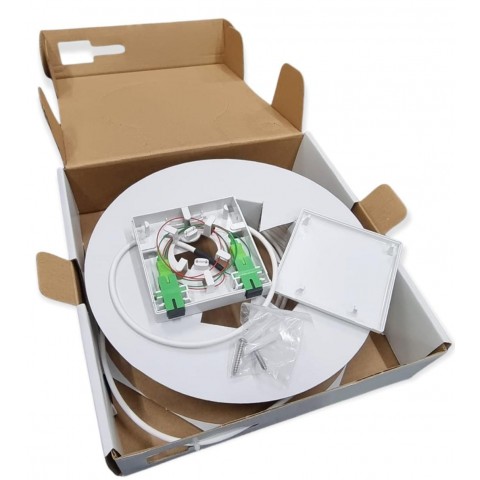 Caja de fibra óptica tipo PAU con 2 adaptadores SC/APC Simplex SM preconectorizada a Pigtail G657A2 duplex 4.0mm LSZH Dca