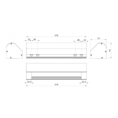 Perfil para SOBREMESA de 5 mecanismos de 45x45 útiles