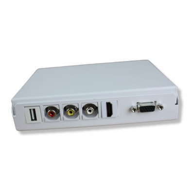 Caja multimedia metalica con conectores H-H de VGA, HDMI, USB-A/A y 3RCA.