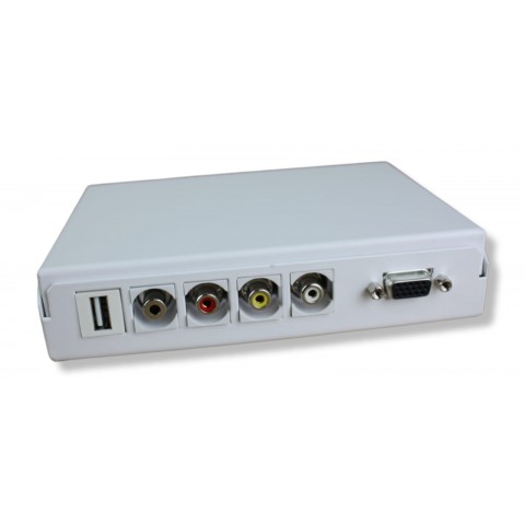 Caja multimedia metalica con conectores H-H de VGA, 3RCA, MiniJack y USB-A/A.