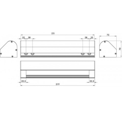 Perfil para SOBREMESA de 4 mecanismos de 45x45 útiles