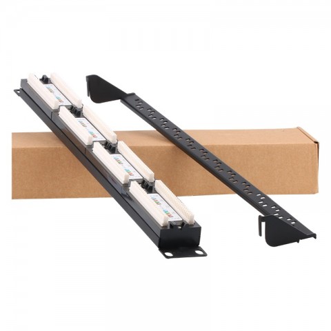 Patch Panel 1U x 24 puertos CAT6A UTP Negro con pasah. trasero