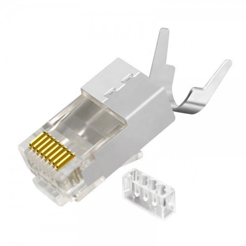 Conector RJ-45 MACHO para cable CAT7 FTP con guia externa. Blister de 100 unid.