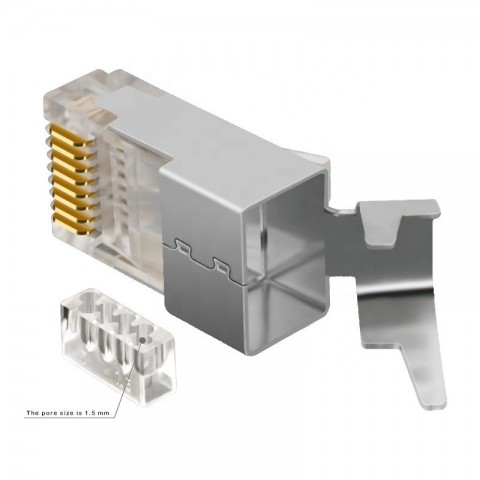 Conector RJ-45 MACHO para cable CAT7 FTP con guia externa. Blister de 100 unid.