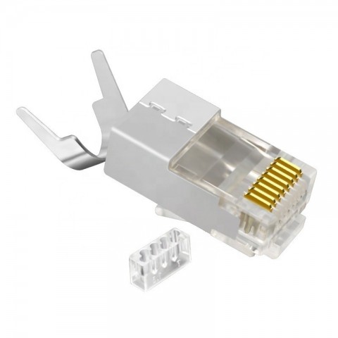 Conector RJ-45 MACHO para cable CAT7 FTP con guia externa. Blister de 100 unid.